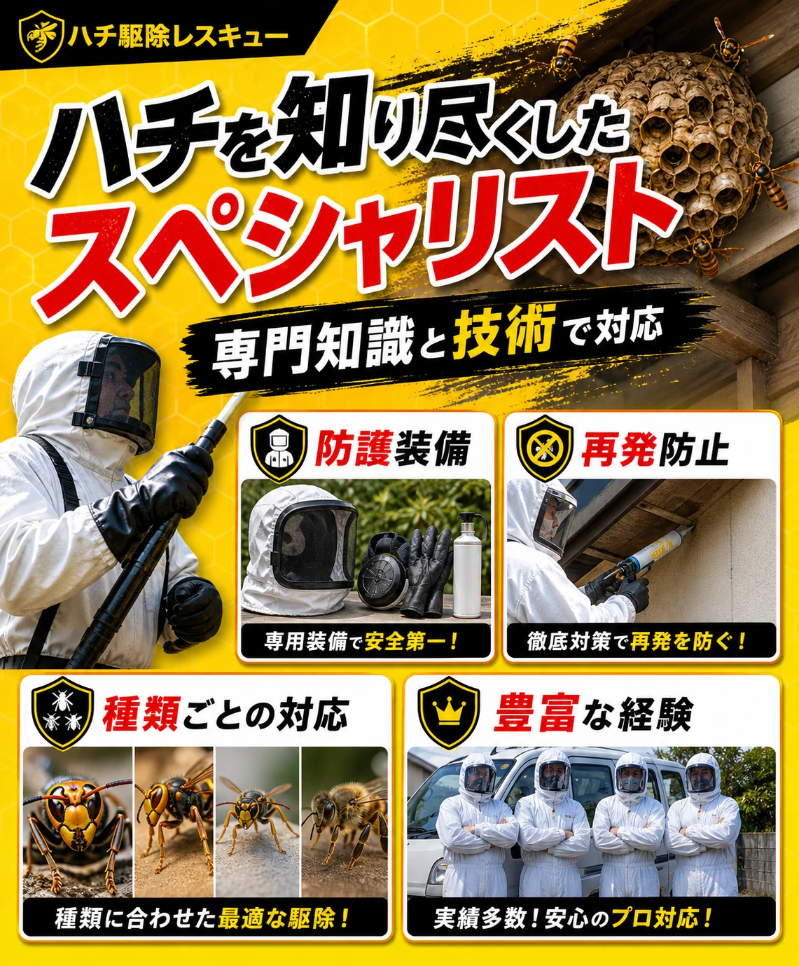 ハチを知り尽くしたスペシャリスト 専門知識と技術で対応